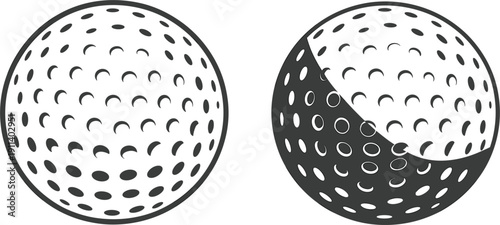 Classic white golf ball icons with dimple patterns for sports equipment, simple athletic game competition vector