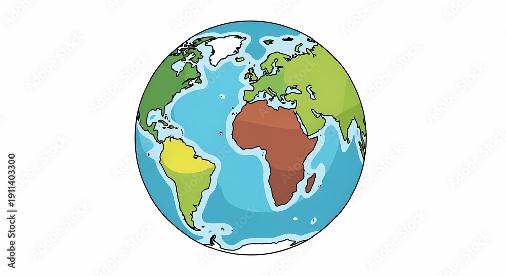 Fototapeta premium A colorful cartoon illustration of the Earth showing continents and oceans with vibrant colors.