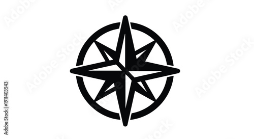 Black Compass Rose Symbol Isolated on White Background.