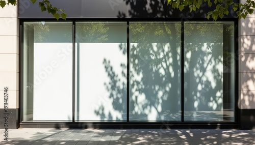 Empty shop window with shade of tree: A close-up shot captures the intriguing perspective of a shop window, displaying an interplay of light and shadow.