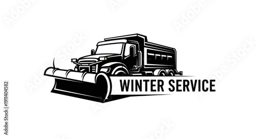Snow plow truck with "Winter Service" text, graphic illustration