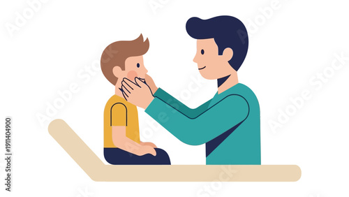 Father comforts child in minimalist flat design scene