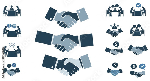 Business handshake and meeting icons set.