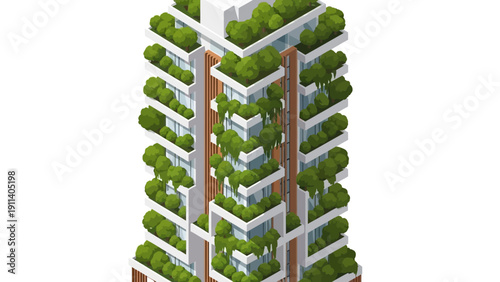 Futuristic urban green architecture with vertical garden and sustainable design