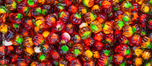 Wallpaper Mural Panoramic background of assorted colorful marmalade candies. View from above. Jelly candies Torontodigital.ca