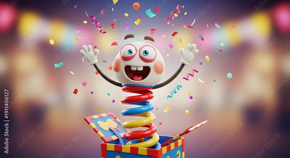 Fototapeta premium April Fools' Day Surprise: Jack in the Box Clown Gift