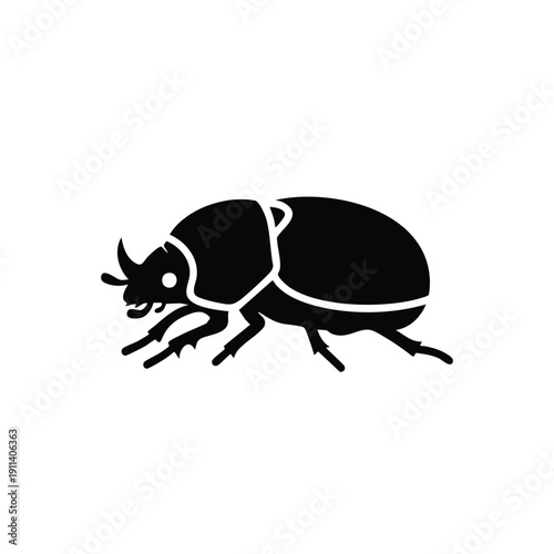 Black Silhouette of a Dung Beetle Insect.