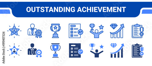 Outstanding Achievement Icon Collection,  featuring Outstanding, Achievement, Excellence awards, Results, Success, Premium, Elite.