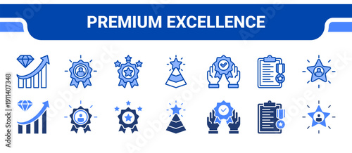 Premium Excellence Icon Collection,  featuring Premium, Excellence, Premium quality, Top tier, Superior, Elite, Outstanding.