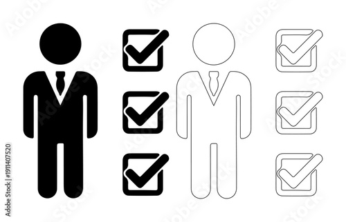 Business icons with checkmarks symbolizing approval, completion, or selection.