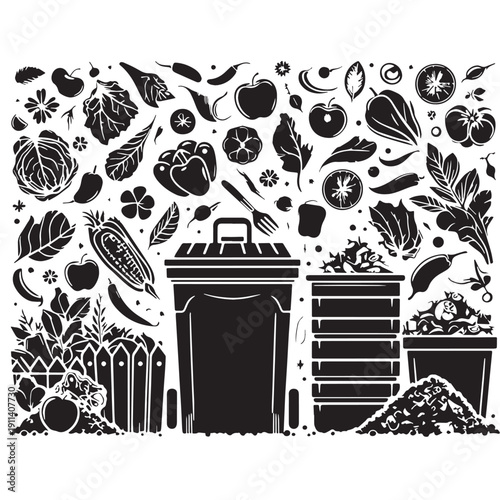 Black Compost making Silhouette Vector, High Quality Illustration on White Background