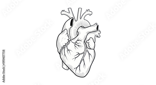 Anatomical Heart Illustration - Black and White Outline