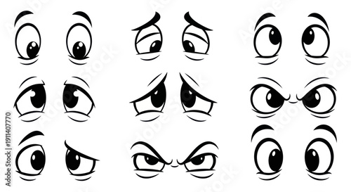 Cartoon Eyes Expressing Various Emotions - Surprise, Sadness, Anger, Curiosity