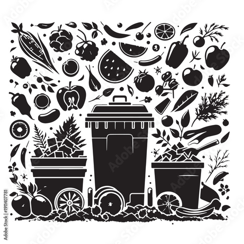 Black Compost making Silhouette Vector, High Quality Illustration on White Background