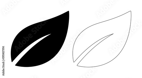 Simple leaf icons, one solid black, one outlined, representing nature and eco-friendliness.