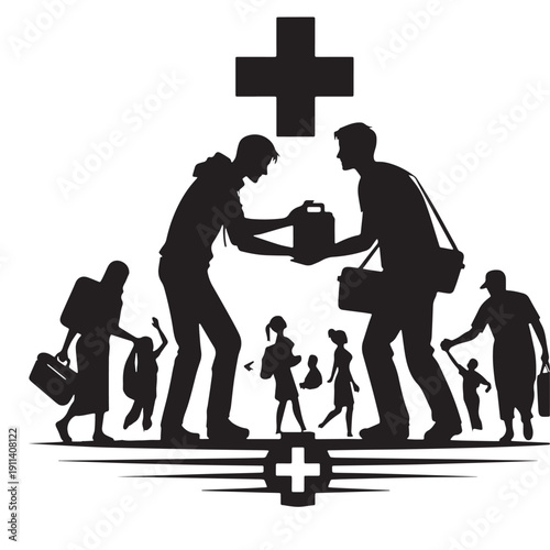 Black Disaster relief help Silhouette Vector, High Quality Illustration on White Background