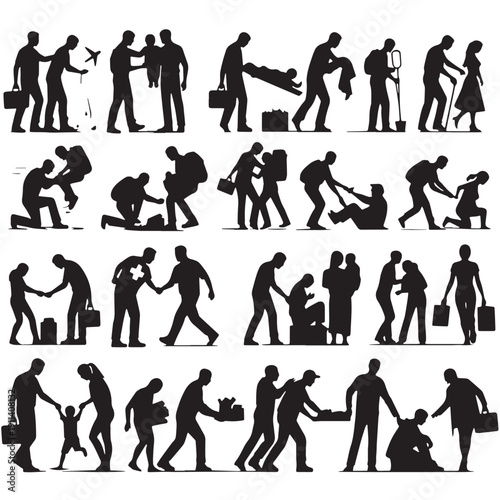 Black Disaster relief help Silhouette Vector, High Quality Illustration on White Background