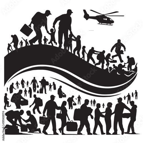 Black Disaster relief help Silhouette Vector, High Quality Illustration on White Background
