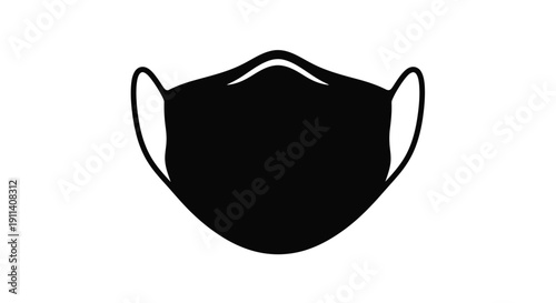 Simple black face mask outline against a white background silhouette