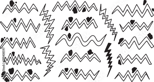 Abstract Black Line Patterns with Dots in Modern Minimalist Style on White Background for Graphic Design