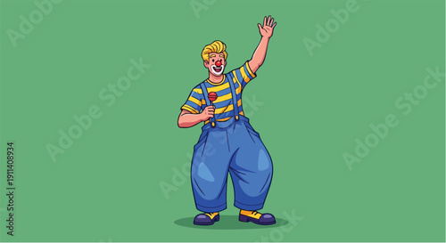 Cartoon Clown Waving Hand and Holding Microphone.