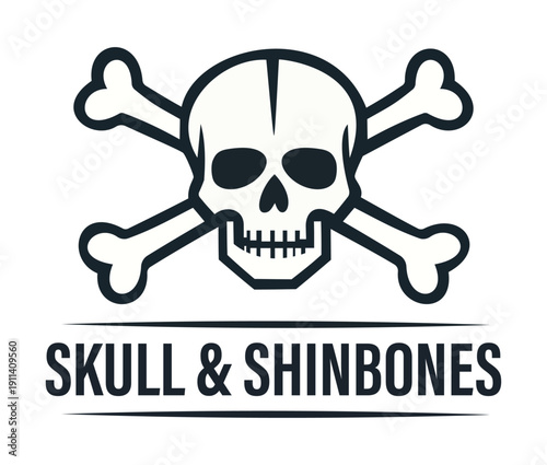 Vintage Skull and Shinbones Crossbones Vector Illustration, Pirate Jolly Roger Emblem Icon, Gothic Skeleton Graphic for T-Shirt Design and Halloween