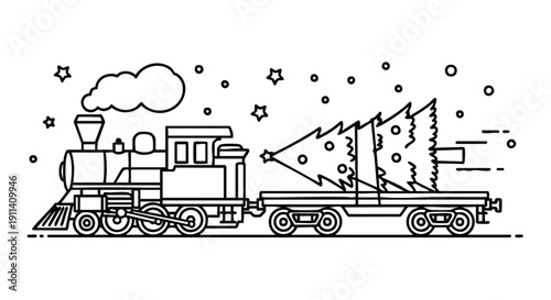 Christmas Tree Delivery Train Illustration.