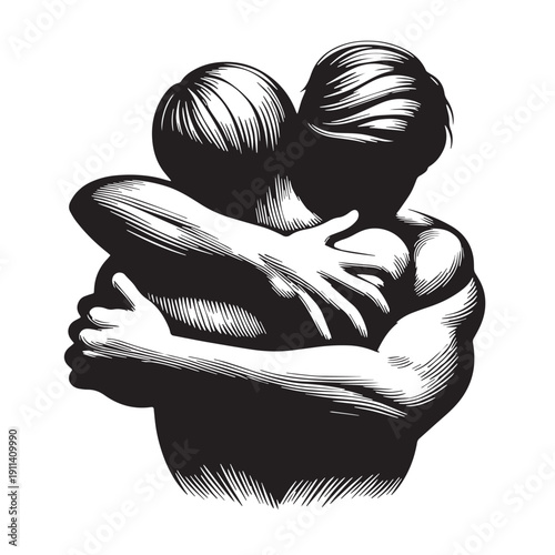 Black Emotional healing hug Silhouette Vector, High Quality Illustration on White Background