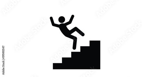 A person falling down stairs depicted in a stark silhouette