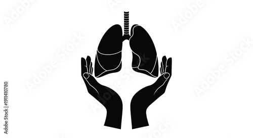 Hands cradling lungs a symbol of respiratory health silhouette