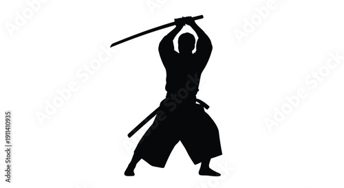 Samurai warrior preparing to strike with a katana dark silhouette