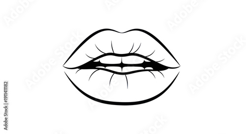 Minimalist Black and White Line Art of Sensual Lips