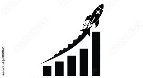 Rocket launching from a rising graph symbolizing growth silhouette