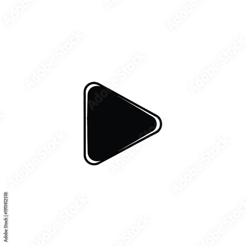Sleek, modern play button icon in black with a crisp white outline, essential for multimedia applications to initiate playback, advance content, or start interactive experiences