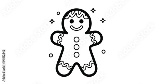 Cute Gingerbread Man Cookie Illustration with Sparkles.