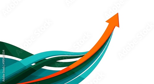 Wallpaper Mural Ascending orange arrow curves upward over flowing teal and green lines on white Torontodigital.ca