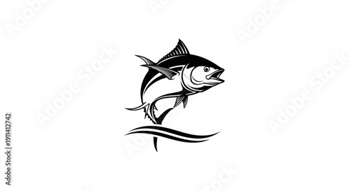 Jumping Tuna Fish Silhouette on White Background