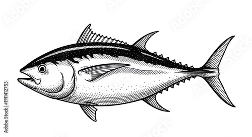 Tuna Fish Illustration - Vintage Style Side View