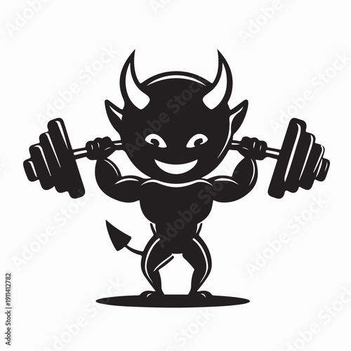 Black Satan Weight Lifter Body Builder Design Logo Vector