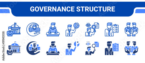 Governance Structure Icon Collection,  featuring Governance, Committee, Chairman, Shareholders, Oversight, Accountability, Stewardship.