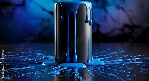 Wallpaper Mural Cylindrical object with vibrant blue liquid dripping down and pooling on a surface Torontodigital.ca