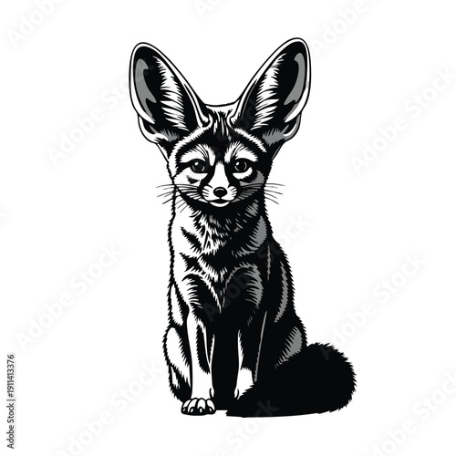 Detailed illustration of a fennec fox sitting attentively.