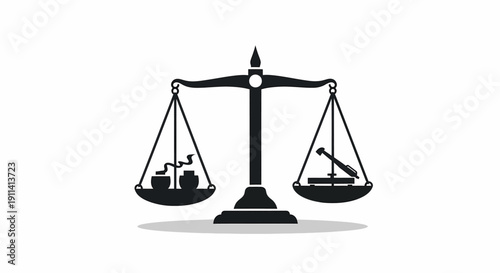A gold scale of justice serves as a legal symbol representing equality and the balance of law in a court business concept
