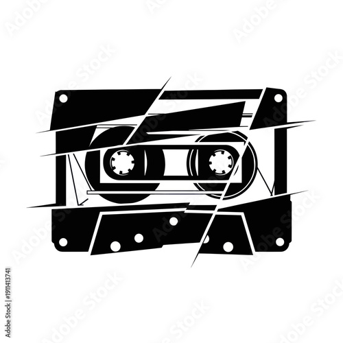 Retro Cassette Tape Fragmented Graphic Design