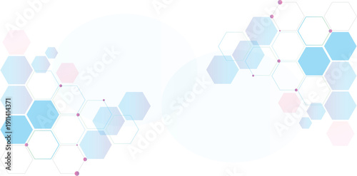 Soft Blue and Pink Abstract Hexagon Network Background with Delicate Geometric Connection Points and Minimalist Tech Design