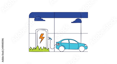 Electric car charging at a modern charging station.