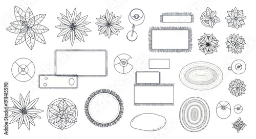 Top View Architectural Elements - Plants, Rugs, Lamps, and Furniture Icons