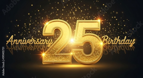 Wallpaper Mural Golden 25th anniversary/birthday celebration graphic. Glittering numbers and text with dark background Torontodigital.ca