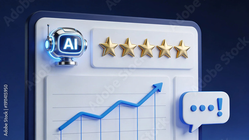 AI Customer Feedback Analytics Concept with Marketplace Rating Dashboard 3D Render Illustration