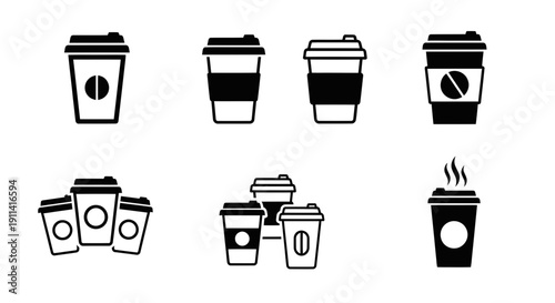 Coffee Cup Icons Set - Hot Beverage and Takeaway Drinks Collection